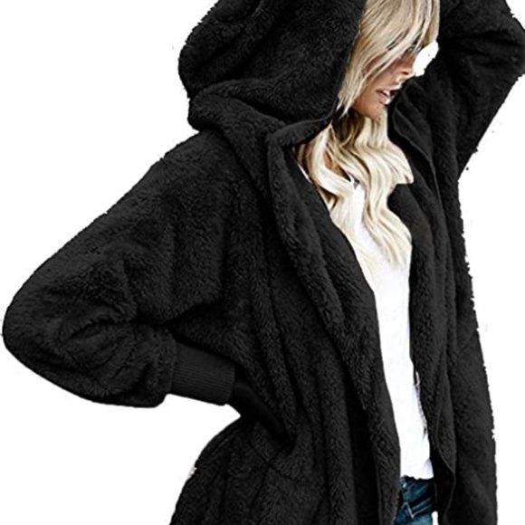 Soft Fuzzy Fleece Hooded Cardigan Sweater M *NEW* - Picture 1 of 4